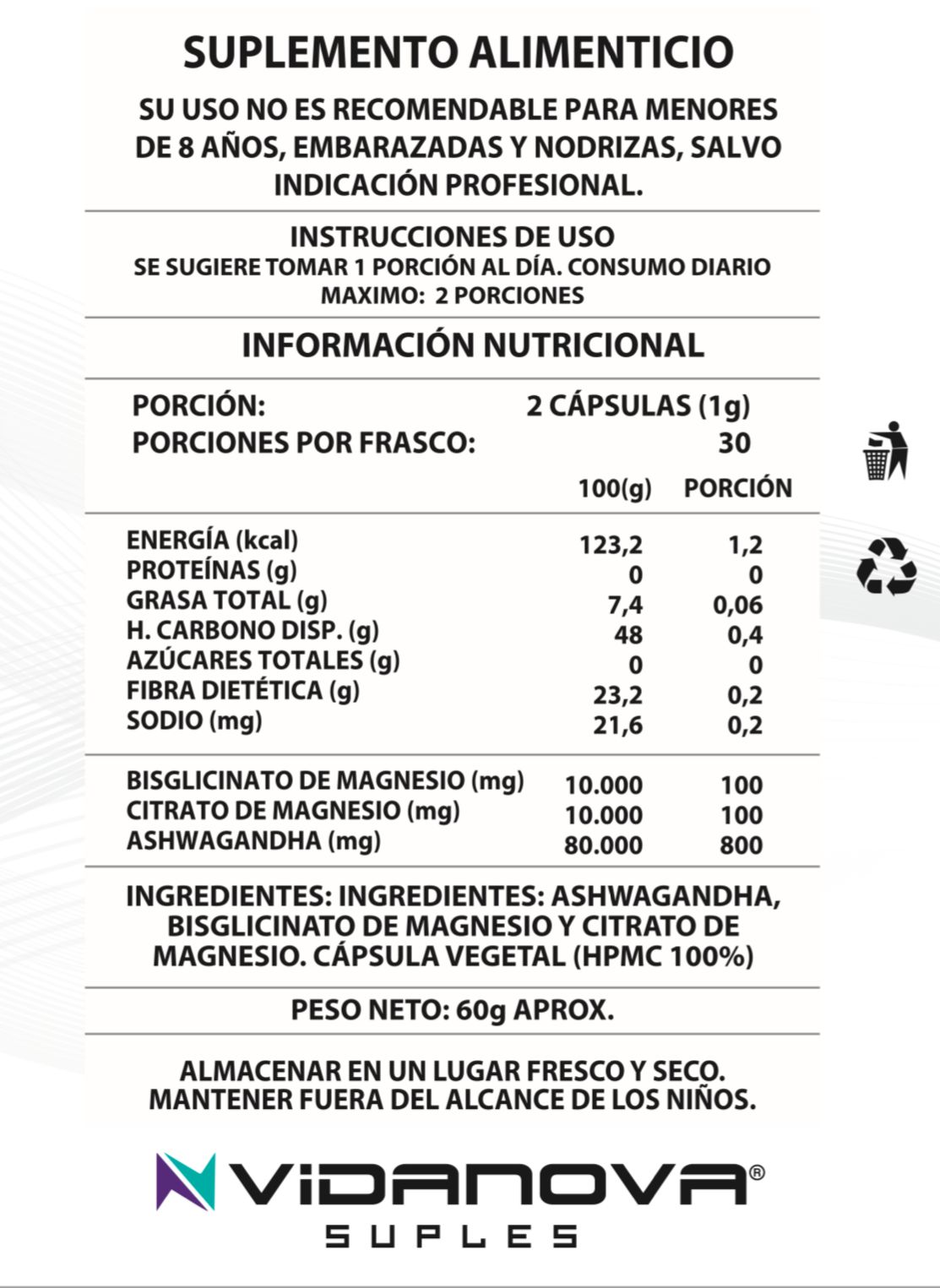 Ashwagandha + Magnesio 1000 mg – Calma, Estrés y Músculos Relajados en Cada Cápsula (60 Caps)