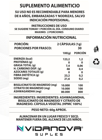 Ashwagandha + Magnesio 1000 mg – Calma, Estrés y Músculos Relajados en Cada Cápsula (60 Caps)