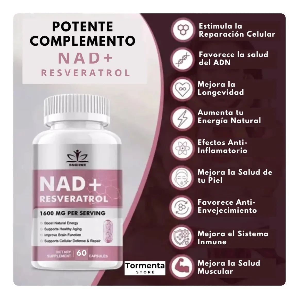 NAD+ & Resveratrol  60 Capsulas– Vitalidad, Juventud y Protección Celular