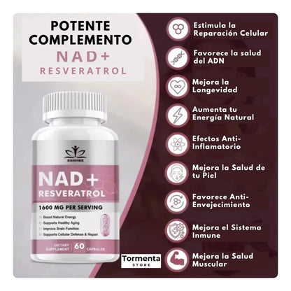 NAD+ & Resveratrol  60 Capsulas– Vitalidad, Juventud y Protección Celular