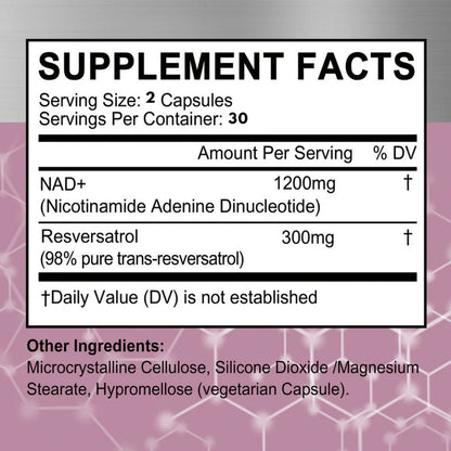 NAD+ & Resveratrol  60 Capsulas– Vitalidad, Juventud y Protección Celular